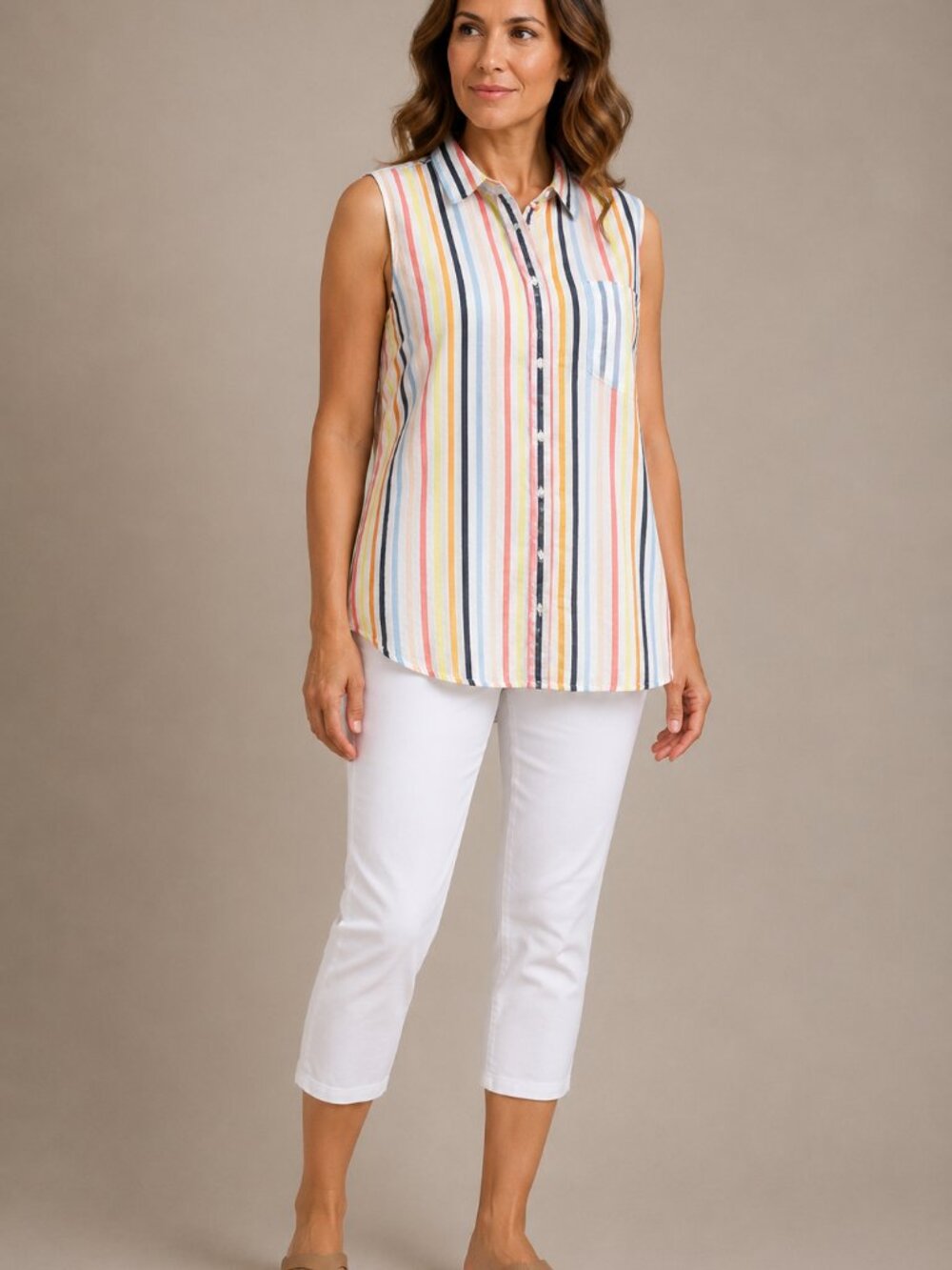 St. John’s Bay Multicolor Striped Sleeveless Button Front Shirt XL